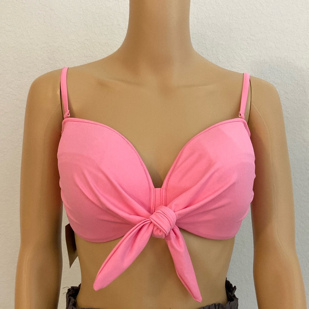Aurum Bright Pink Bandeau Bikini Top Knotted Bikini Top Size 10 NWT